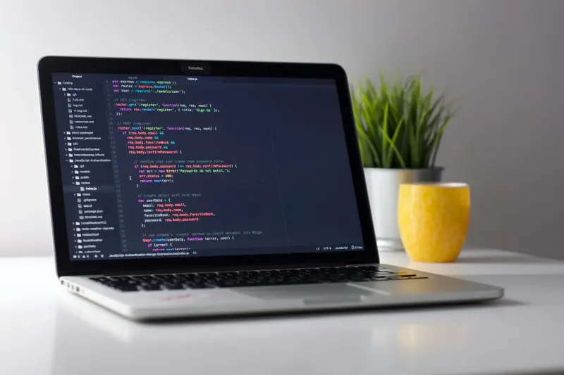 Code on a laptop