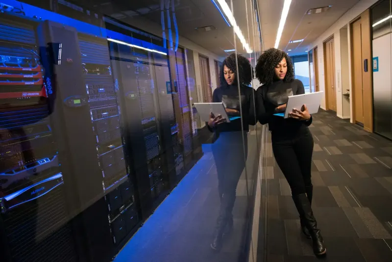 Engineer working in a server room